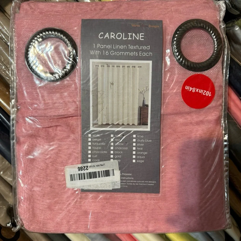 Caroline Rose 1 panel linen textured with 16 grommets each